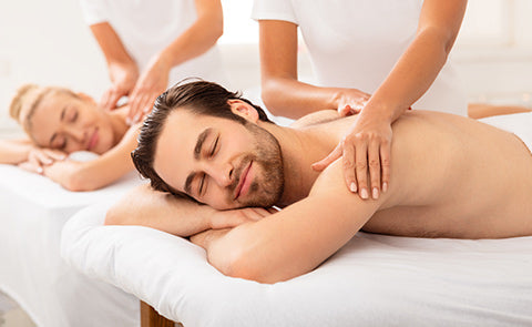 Groom relaxing at the spa in his SEYANTE towel wrap