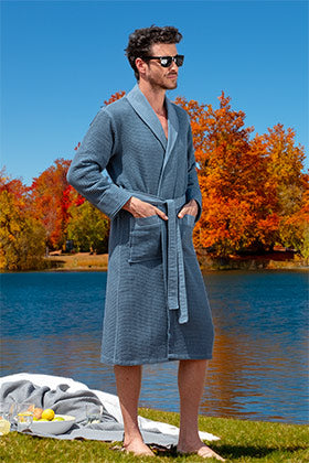 High-quality men's bathrobe showcasing the elegance of Turkish cotton waffle robes by SEYANTE