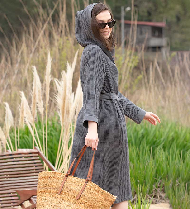 Women’s White Turkish Cotton Waffle Hooded Robe - Clearance Sale
